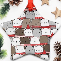 Cute Adorable Bear Merry Christmas Happy New Year Cartoon Doodle Seamless Pattern Star Ornament (two Sides) by Vaneshart