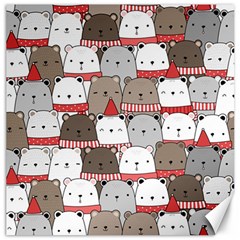 Cute Adorable Bear Merry Christmas Happy New Year Cartoon Doodle Seamless Pattern Canvas 16  X 16  by Vaneshart