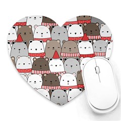 Cute Adorable Bear Merry Christmas Happy New Year Cartoon Doodle Seamless Pattern Heart Mousepads by Vaneshart