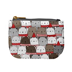 Cute Adorable Bear Merry Christmas Happy New Year Cartoon Doodle Seamless Pattern Mini Coin Purse