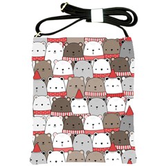 Cute Adorable Bear Merry Christmas Happy New Year Cartoon Doodle Seamless Pattern Shoulder Sling Bag by Vaneshart