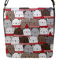 Cute Adorable Bear Merry Christmas Happy New Year Cartoon Doodle Seamless Pattern Flap Closure Messenger Bag (s) by Vaneshart