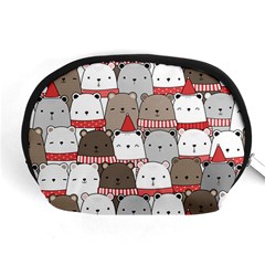 Cute Adorable Bear Merry Christmas Happy New Year Cartoon Doodle Seamless Pattern Accessory Pouch (medium) by Vaneshart