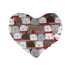 Cute Adorable Bear Merry Christmas Happy New Year Cartoon Doodle Seamless Pattern Standard 16  Premium Flano Heart Shape Cushions by Vaneshart