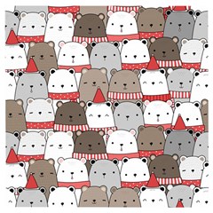 Cute Adorable Bear Merry Christmas Happy New Year Cartoon Doodle Seamless Pattern Wooden Puzzle Square