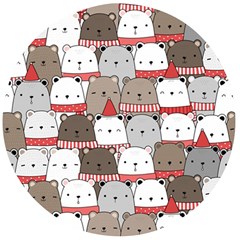 Cute Adorable Bear Merry Christmas Happy New Year Cartoon Doodle Seamless Pattern Wooden Bottle Opener (round) by Vaneshart