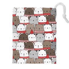 Cute Adorable Bear Merry Christmas Happy New Year Cartoon Doodle Seamless Pattern Drawstring Pouch (5xl) by Vaneshart