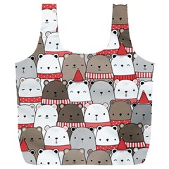 Cute Adorable Bear Merry Christmas Happy New Year Cartoon Doodle Seamless Pattern Full Print Recycle Bag (xxl) by Vaneshart