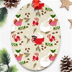 Christmas Coffe Cupcake Seamless Pattern Ornament (Oval) Front