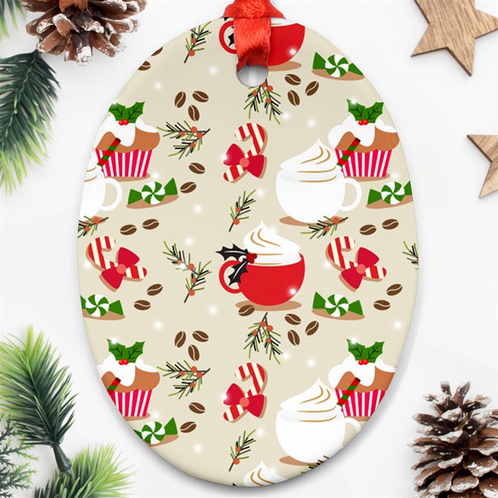 Christmas Coffe Cupcake Seamless Pattern Ornament (Oval)