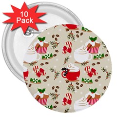 Christmas Coffe Cupcake Seamless Pattern 3  Buttons (10 Pack)  by Vaneshart