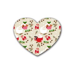 Christmas Coffe Cupcake Seamless Pattern Rubber Coaster (heart)  by Vaneshart