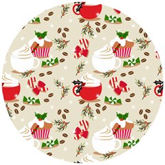 Christmas Coffe Cupcake Seamless Pattern Wooden Puzzle Round