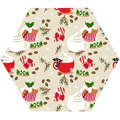 Christmas Coffe Cupcake Seamless Pattern Wooden Puzzle Hexagon