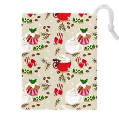 Christmas Coffe Cupcake Seamless Pattern Drawstring Pouch (5xl) by Vaneshart