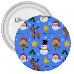 Funny Christmas Pattern With Snowman Reindeer 3  Buttons by Vaneshart