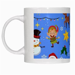 Funny Christmas Pattern With Snowman Reindeer White Mugs by Vaneshart