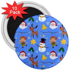 Funny Christmas Pattern With Snowman Reindeer 3  Magnets (10 Pack)  by Vaneshart