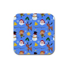 Funny Christmas Pattern With Snowman Reindeer Rubber Square Coaster (4 Pack)  by Vaneshart