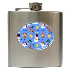 Funny Christmas Pattern With Snowman Reindeer Hip Flask (6 Oz) by Vaneshart