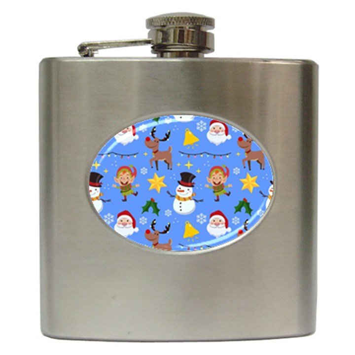 Funny Christmas Pattern With Snowman Reindeer Hip Flask (6 oz)