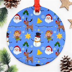 Funny Christmas Pattern With Snowman Reindeer Round Ornament (two Sides) by Vaneshart