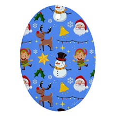 Funny Christmas Pattern With Snowman Reindeer Oval Ornament (two Sides) by Vaneshart