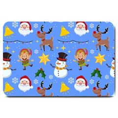 Funny Christmas Pattern With Snowman Reindeer Large Doormat  by Vaneshart