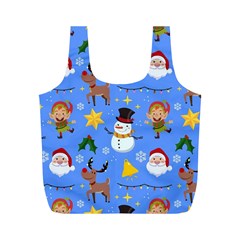 Funny Christmas Pattern With Snowman Reindeer Full Print Recycle Bag (m) by Vaneshart