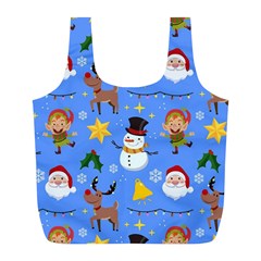 Funny Christmas Pattern With Snowman Reindeer Full Print Recycle Bag (l) by Vaneshart