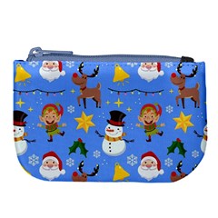 Funny Christmas Pattern With Snowman Reindeer Large Coin Purse by Vaneshart