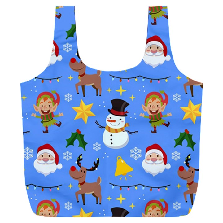 Funny Christmas Pattern With Snowman Reindeer Full Print Recycle Bag (XXL)