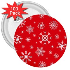 Christmas Seamless With Snowflakes Snowflake Pattern Red Background Winter 3  Buttons (100 Pack)  by Vaneshart