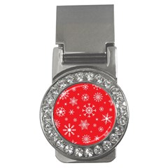 Christmas Seamless With Snowflakes Snowflake Pattern Red Background Winter Money Clips (cz)  by Vaneshart