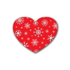 Christmas Seamless With Snowflakes Snowflake Pattern Red Background Winter Heart Coaster (4 Pack)  by Vaneshart