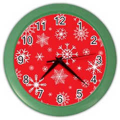 Christmas Seamless With Snowflakes Snowflake Pattern Red Background Winter Color Wall Clock by Vaneshart