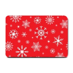 Christmas Seamless With Snowflakes Snowflake Pattern Red Background Winter Small Doormat  by Vaneshart