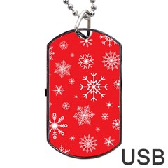 Christmas Seamless With Snowflakes Snowflake Pattern Red Background Winter Dog Tag Usb Flash (one Side) by Vaneshart