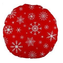 Christmas Seamless With Snowflakes Snowflake Pattern Red Background Winter Large 18  Premium Round Cushions by Vaneshart