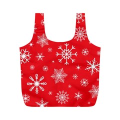 Christmas Seamless With Snowflakes Snowflake Pattern Red Background Winter Full Print Recycle Bag (m) by Vaneshart