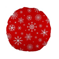 Christmas Seamless With Snowflakes Snowflake Pattern Red Background Winter Standard 15  Premium Flano Round Cushions by Vaneshart