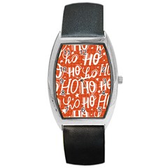 Ho Ho Ho Lettering Seamless Pattern Santa Claus Laugh Barrel Style Metal Watch by Vaneshart