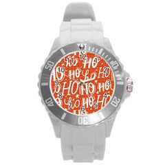 Ho Ho Ho Lettering Seamless Pattern Santa Claus Laugh Round Plastic Sport Watch (l) by Vaneshart