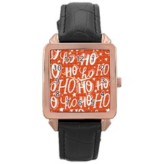 Ho Ho Ho Lettering Seamless Pattern Santa Claus Laugh Rose Gold Leather Watch  by Vaneshart