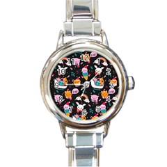 Colorful Funny Christmas Pattern Merry Xmas Round Italian Charm Watch