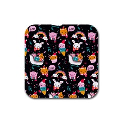 Colorful Funny Christmas Pattern Merry Xmas Rubber Square Coaster (4 pack) 