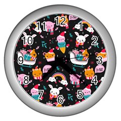 Colorful Funny Christmas Pattern Merry Xmas Wall Clock (Silver)