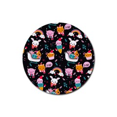 Colorful Funny Christmas Pattern Merry Xmas Rubber Round Coaster (4 pack) 