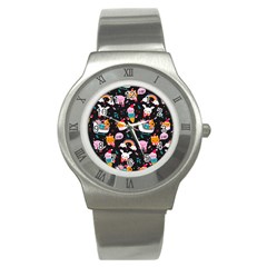 Colorful Funny Christmas Pattern Merry Xmas Stainless Steel Watch