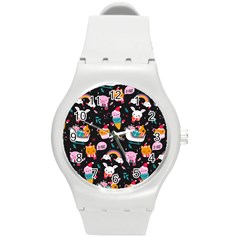 Colorful Funny Christmas Pattern Merry Xmas Round Plastic Sport Watch (m) by Vaneshart